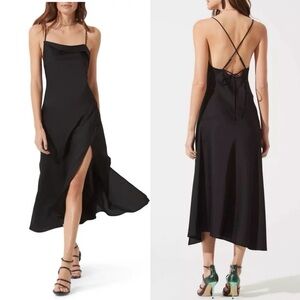 Sale! ASTR THE LABEL Black Satin Cowl Slip Midi Dress Size S